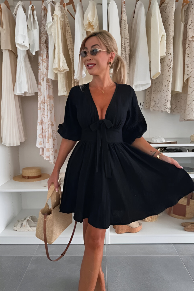 Claire™ | Mauve Boho Strikjurkje met V-Hals
