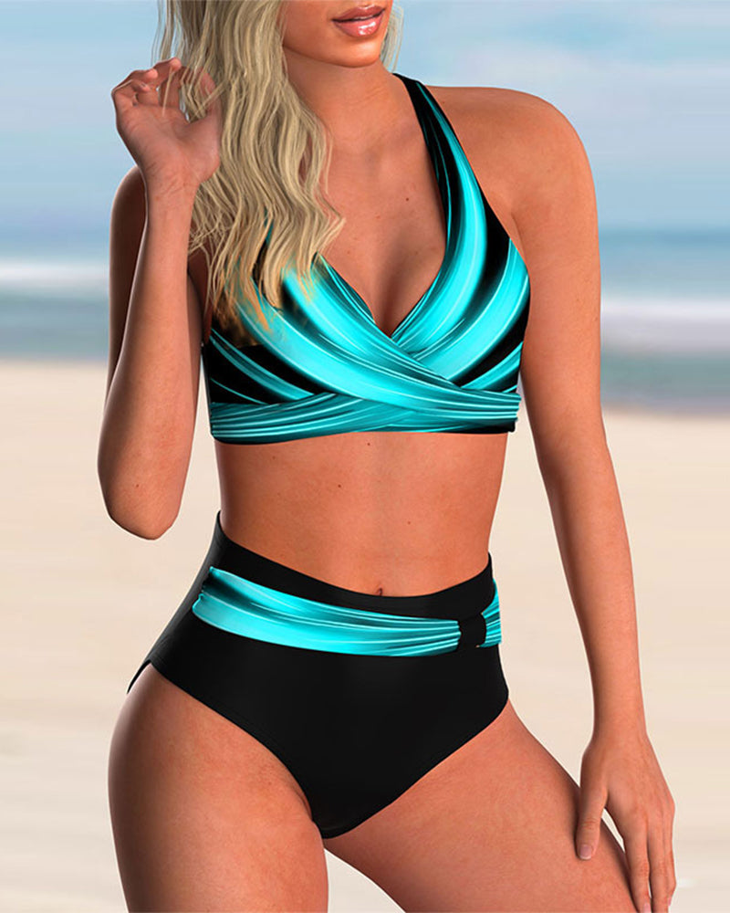 Claire - Bikini Set met Kruis Hals en Print