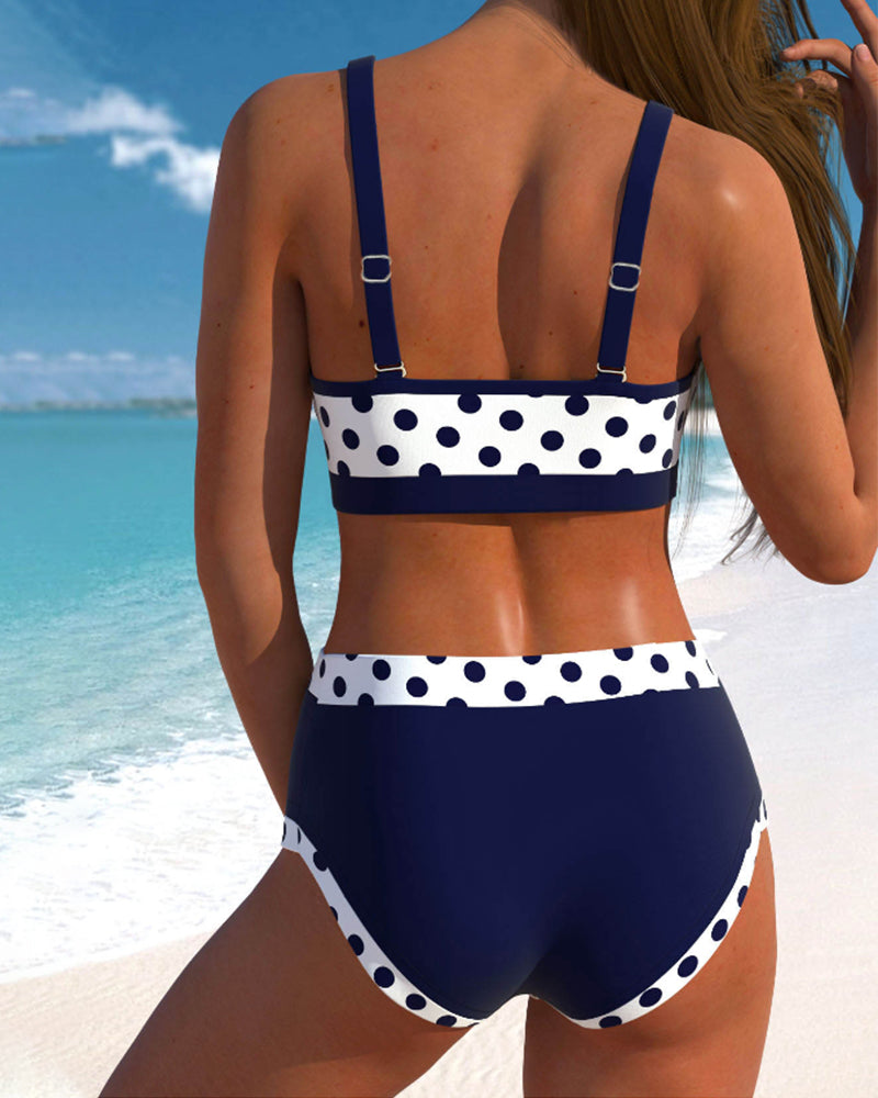 Claire - Hoge Taille Stipjes Bikini met Patchwork Design