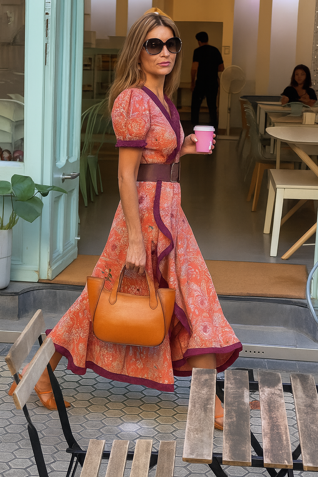 CLAIRE™ | Elegante Roze Maxi Dress met Korte Mouwen