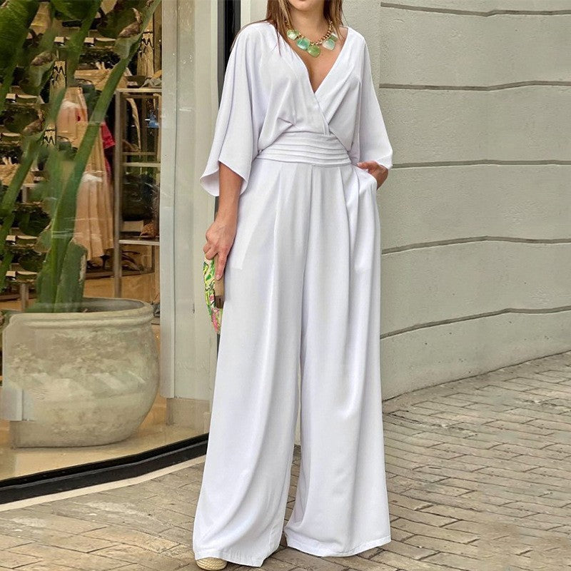 CLAIRE™ | Elegante V-hals jumpsuit met wijde pijpen voor dames