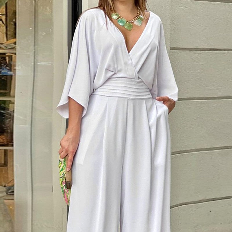 CLAIRE™ | Elegante V-hals jumpsuit met wijde pijpen voor dames