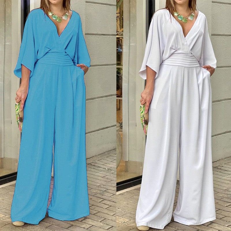 CLAIRE™ | Elegante V-hals jumpsuit met wijde pijpen voor dames